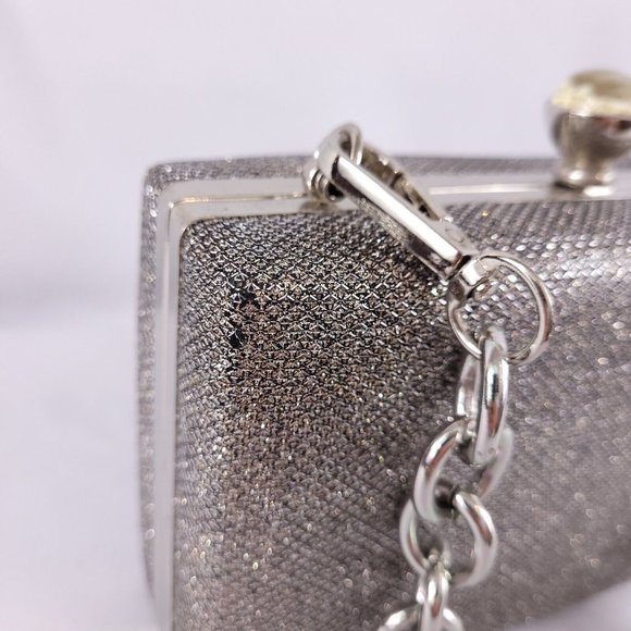 Vintage Metallic Handbag Clutch Metal Detachable Chain Babys Breath Resin Clasp - Picture 4 of 11